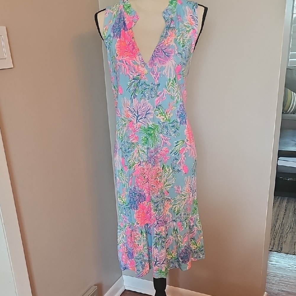 Floral V-Neck Sleeveless Dress - Blue/Pink